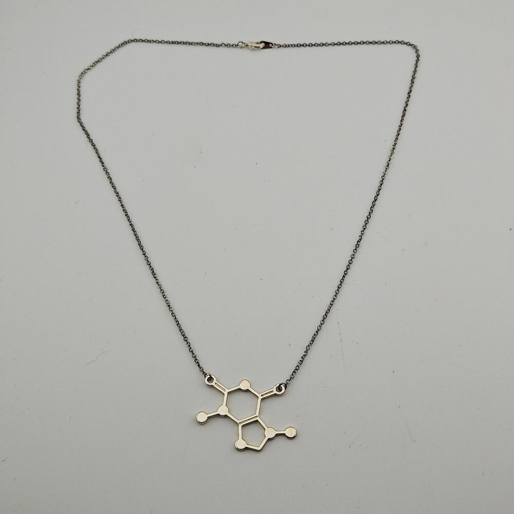 Caffeine Molecule Pendant Necklace Silver Tone Chain Chemist Scientist Lab Tech - Picture 4 of 5